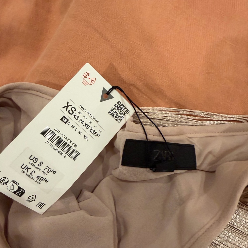 Zara champagne fringed skirt XS NWT - Picture 4 of 4